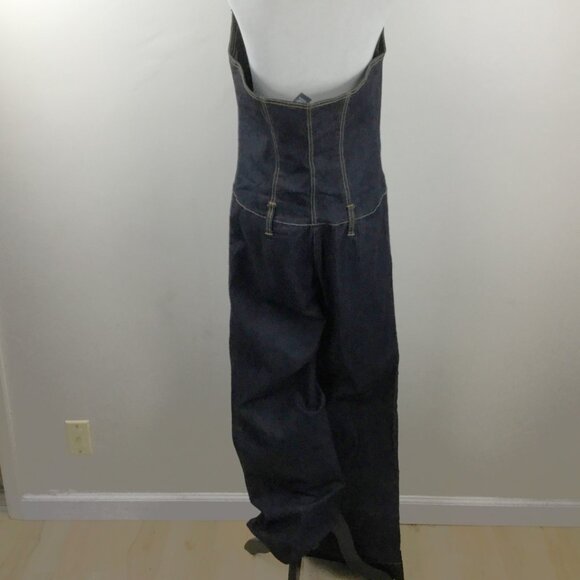Bisou Bisou Denim Wide Leg Halter Top Belted Jumpsuit l - Picture 5 of 9